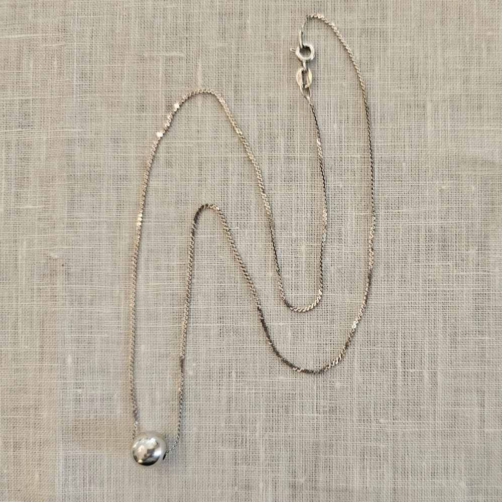 Vintage Vior Italy 925 Sterling Silver S Link Chain Slide Ball Necklace 16"